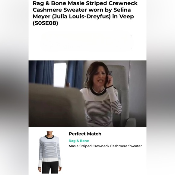 Rag & Bone Masie Striped Crewneck Cashmere Sweater As Seen on Veep Quiet Luxury - Picture 2 of 9
